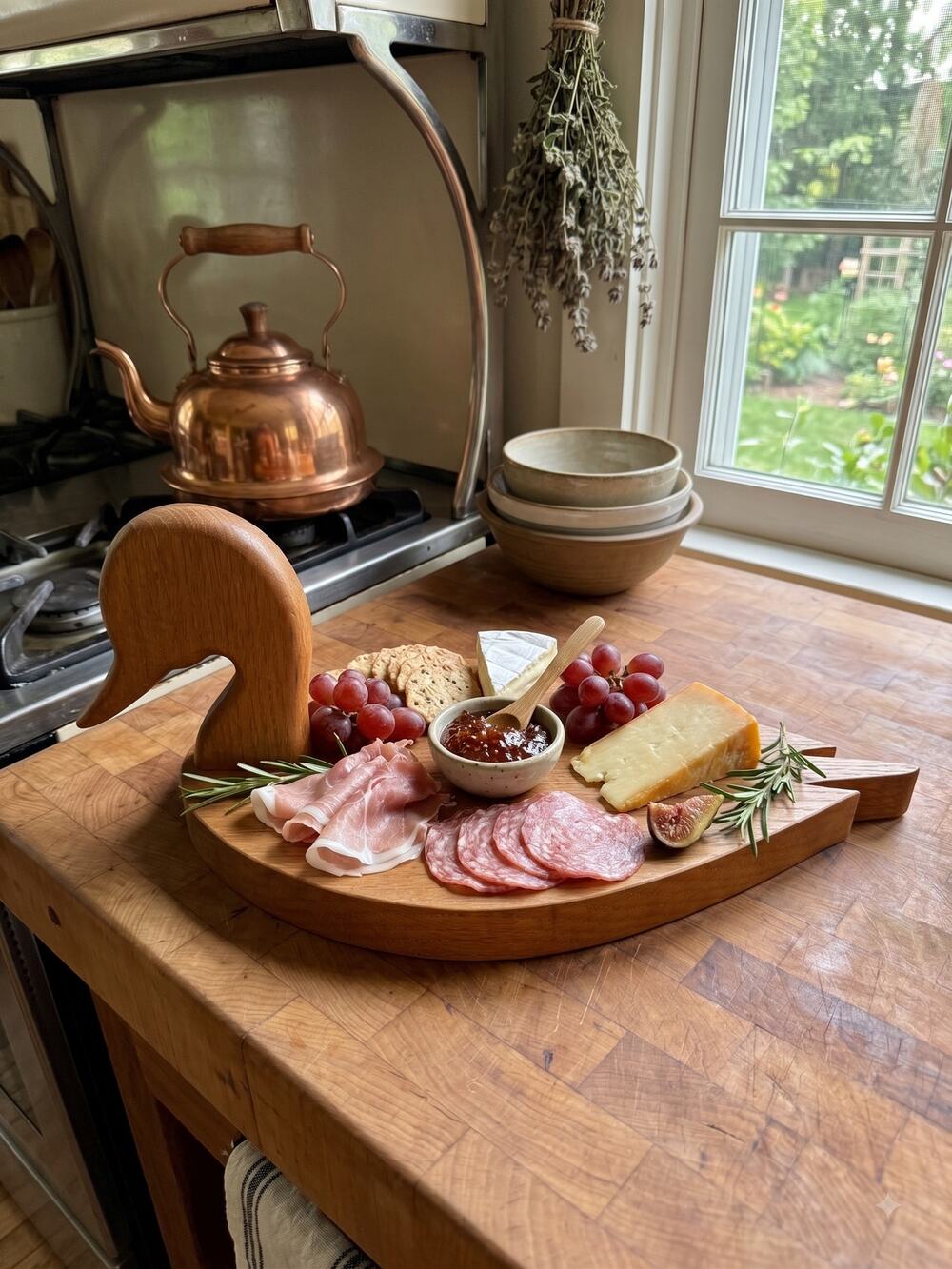 Vintage 1980s Solid Oak Duck Charcuterie / Serving Board w/ Maker's Mark